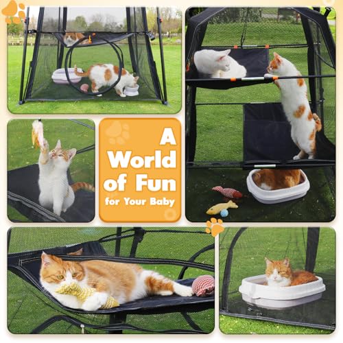 Extra Large Catio Outdoor Cat Enclosure, Rywell 3-Tier Spacious Outdoor Cat Tent, Weatherproof&Sunproof with 5 Windows