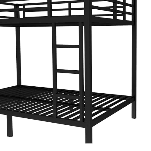 Heavy Duty Bunk Bed Frame with Ladder, Twin XL Over Twin XL Bunk Beds with Safety Guardrails, Adults Bunk Beds with Noise-Reducing Rubber Stoppers