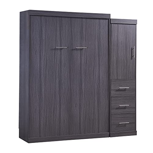 Full Size Murphy Bed with 2 Convertible Side Cabinet Storage Shelf, Foldable Wallbed Bedframe