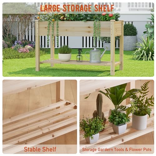 GHWIE Raised Garden Bed with Shelf,Elevated Wooden Planter Box with Legs,Garden Planter for Backyard, Patio, Balcony