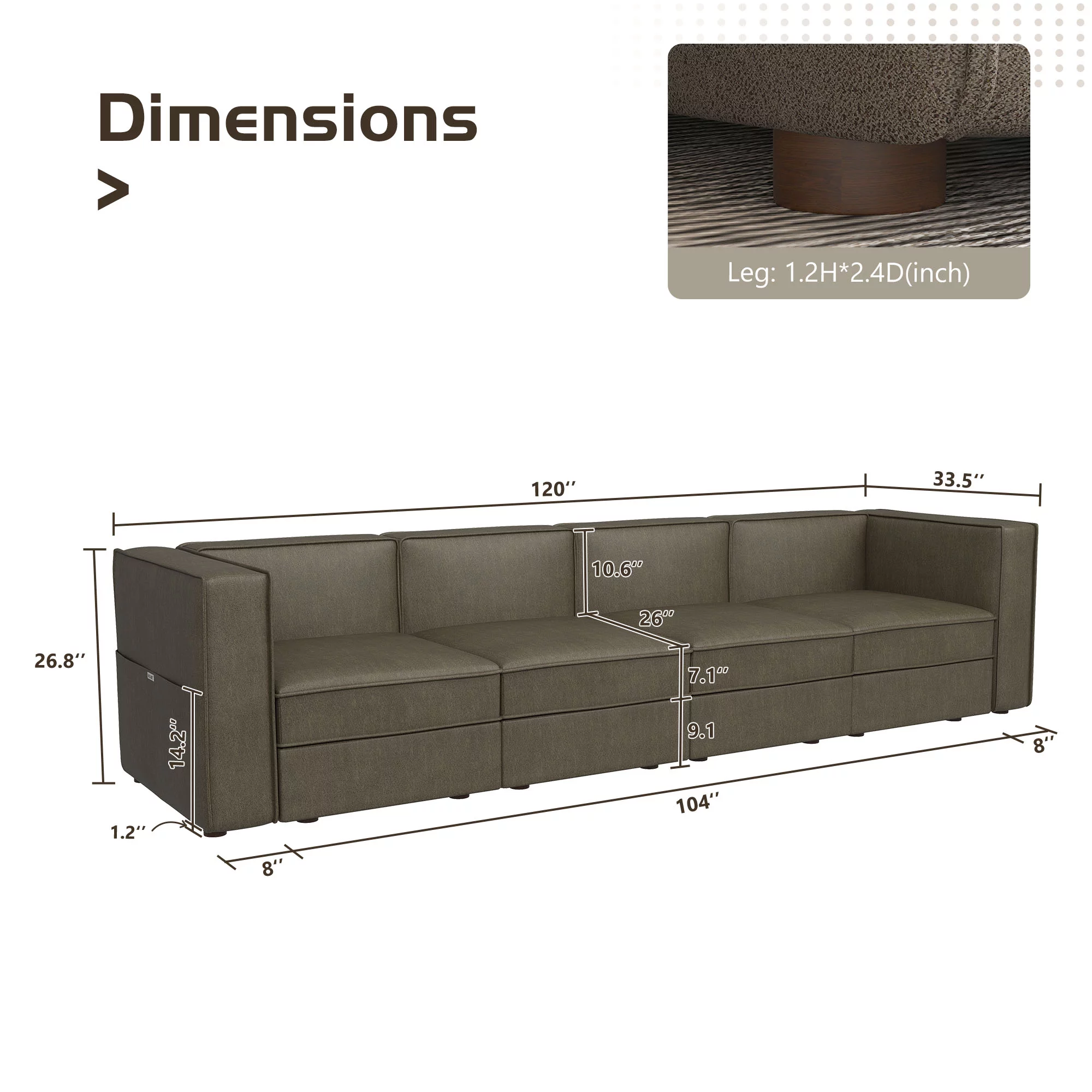 Nolany Modular Sectional Sofa Couch 4-Seat Sofa with Storage Seat, Dark Grey Microfiber - Curated Treasures Market