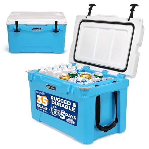 SereneLife Ultra-Tough 45 Quart Rotomolded Cooler Box with Wheels, Holds Upto 56 Cans, Keeps Ice Up to 5 Days