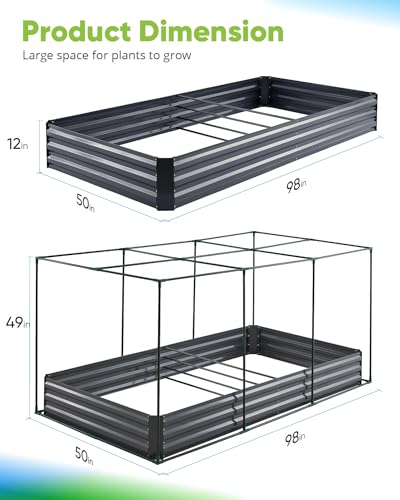 Quictent Galvanized Raised Garden Bed with Crop Cage Plant Protection Net Tent and Shade Cloth Kit Metal Planter Box Bottomless Planting Vegetables