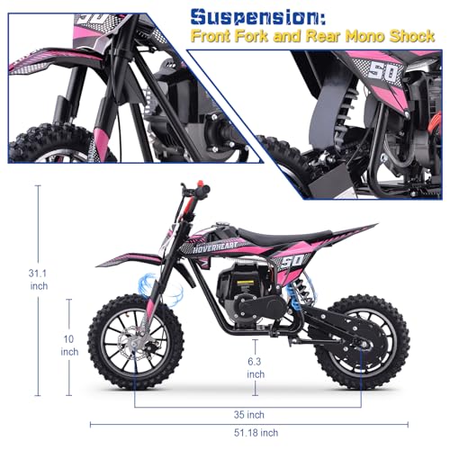 Hoverheart Gas Dirt Bike, 50cc 4-Stroke Gas Powered Kids Off Road Motorcycle (Model-DB4S004) with Off-Road Tire, Suspensions, Disc Brakes