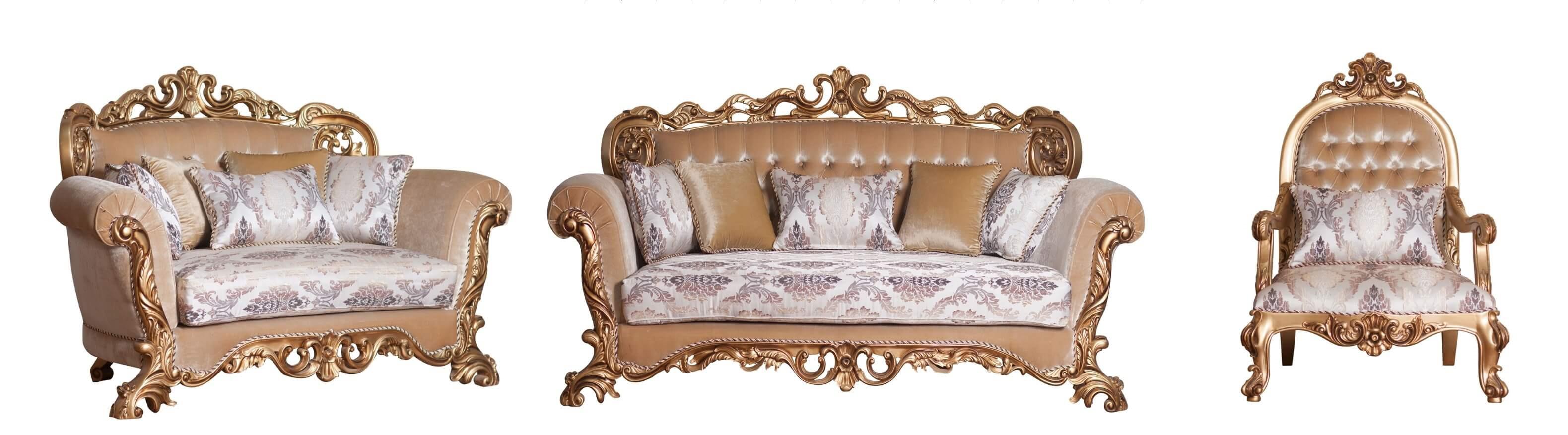 Luxury Antique Bronze Wood Trim VENEZIA Sofa Set 3 EUROPEAN FURNITURE Classic