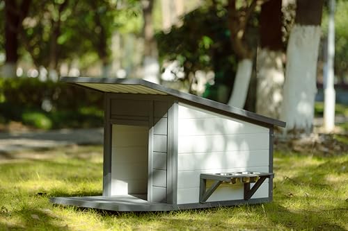Outdoor Wooden Dog House,Waterproof Kennel with Deck and Sloped Roof,High Stability Pet Dog Cage for Small/Medium Puppy