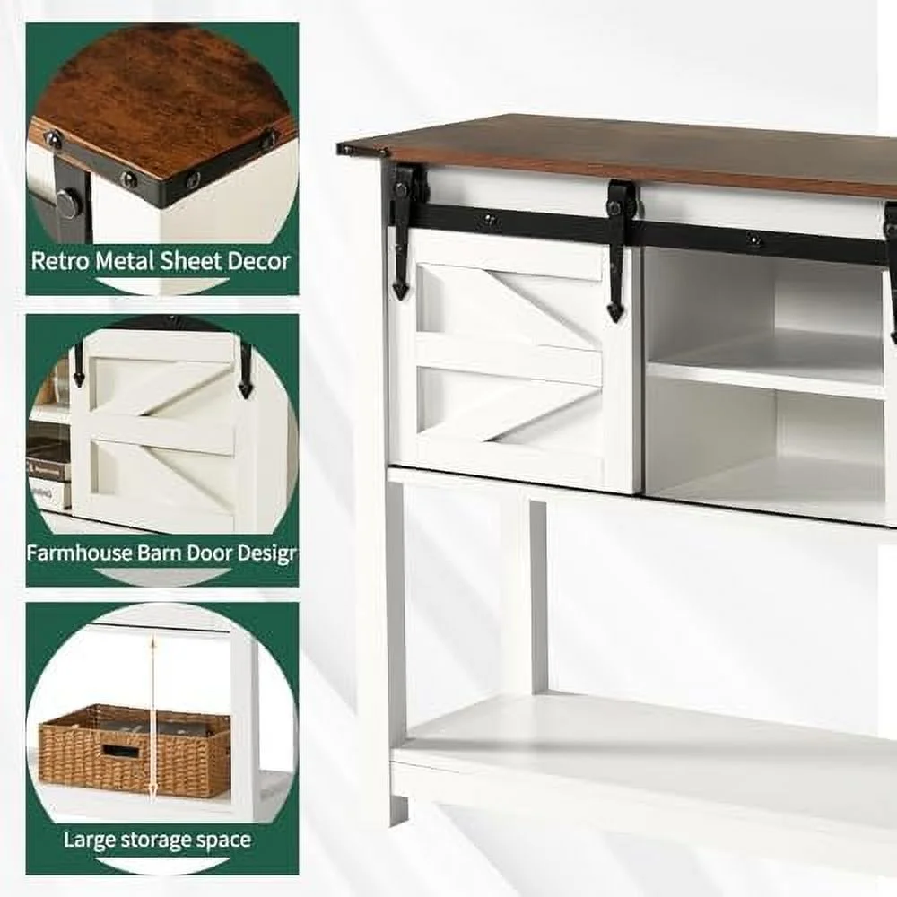 KBANZIBIU Entryway Table with Sliding Barn Doors  43 Inch Farmhouse and Industrial Console Table with   Rustic Sofa Table for Entryway  Hallway