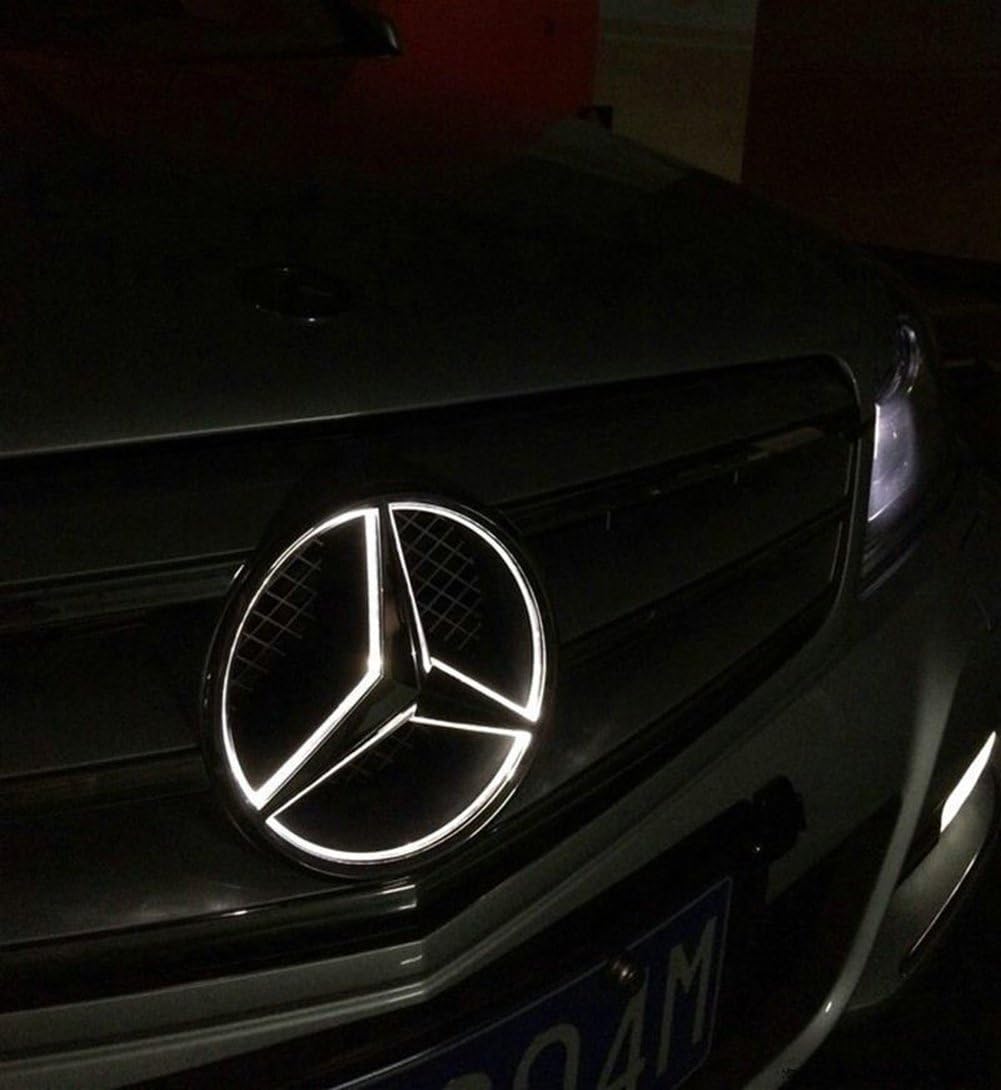 Car Front Grille Star Emblem LED Logo Works with Mercedes Benz 2006-2013 Illuminated LED Badge Light White Pack of 2