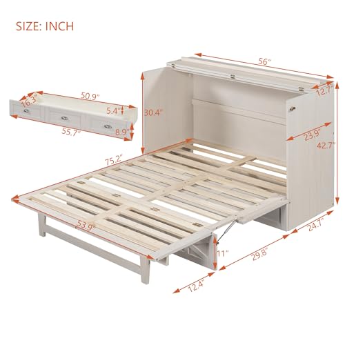 MERITLINE Full Size Murphy Bed with Large Storage Drawer