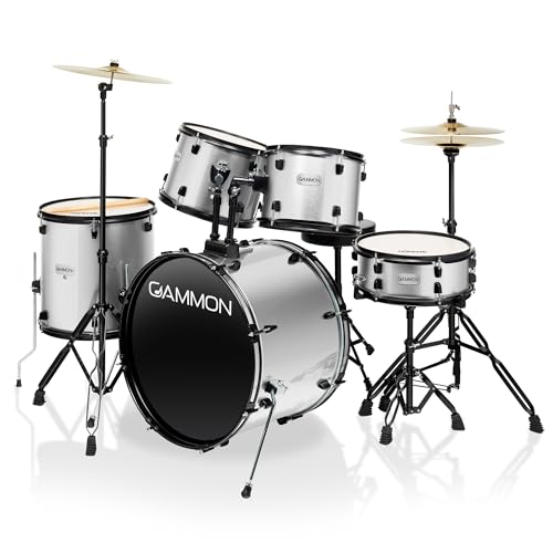 Full Size Complete Adult 5-Piece Drum Set with Cymbals, Stands, Stool, and Sticks - Blue