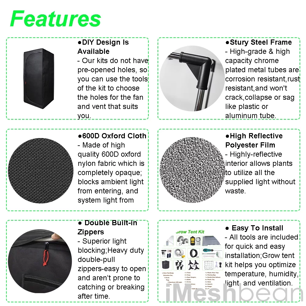 iMeshbean 24"x24"x55" Grow Tent Kit w/ LED Full Spectrum Grow Light & Ventilation Inline Fan