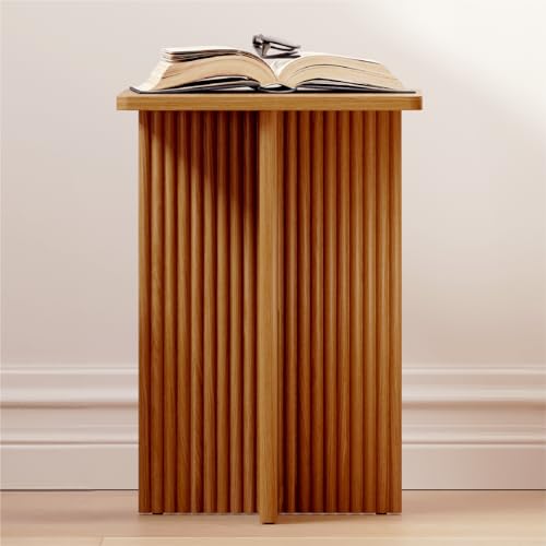 Square Fluted Accent Side Table - Pedestal Drink Table - Modern Home, Bedroom, and Living Room Furniture
