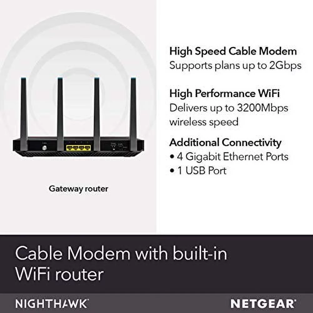 NETGEAR Nighthawk Cable Modem WiFi Router Combo (C7800) - Compatible with Cable Providers Including Xfinity by Comcast, Cox