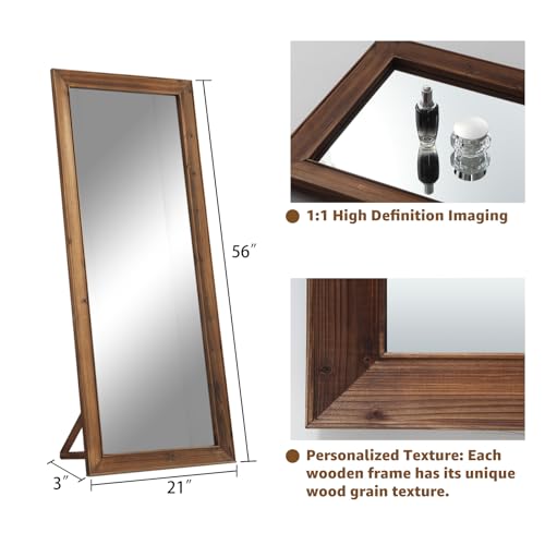MELOMOIR Rustic Farmhouse Full Length Mirror, 64"x21" Wood Frame Floor Mirror, Free Standing Mirror Leaning Hanging Mirror