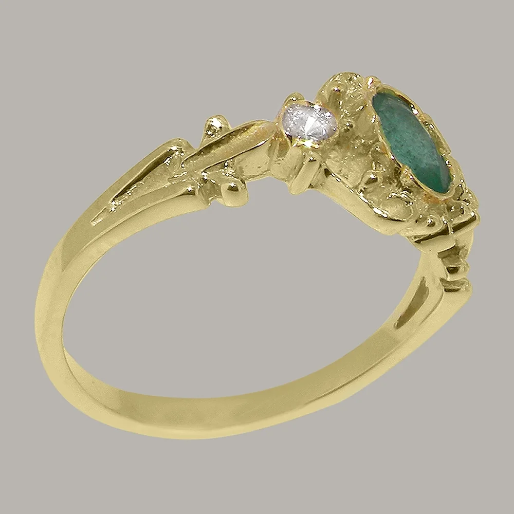 LBG British Made 9k Yellow Gold Natural Emerald & Diamond Womens Engagement Ring - 33 size options - Size 8.5