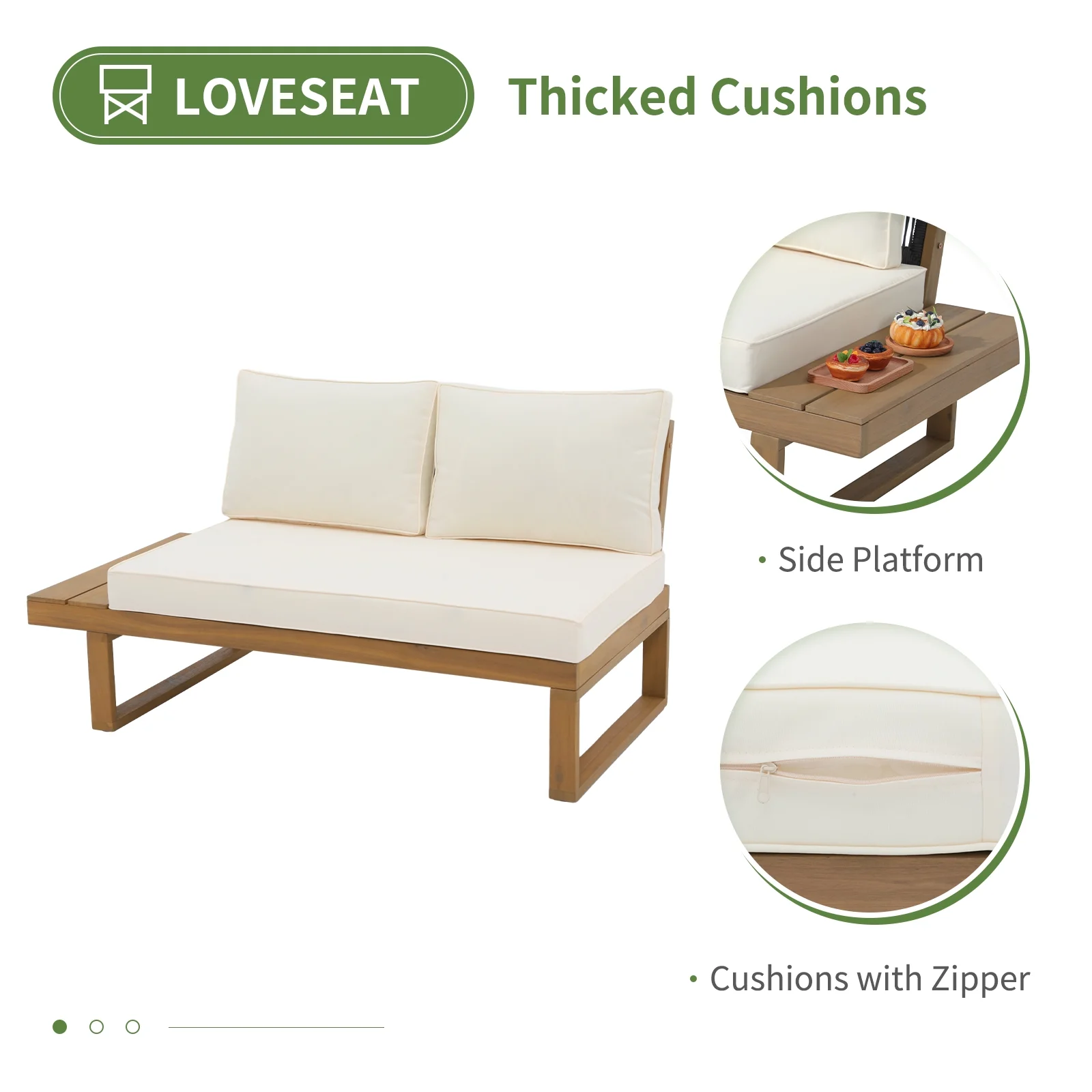 OC Orange-Casual Outdoor 4-Piece Acacia Wood Furniture Set, All-Weather Patio Sectional Sofa Set, Rope Lounge Couch with Wood Table