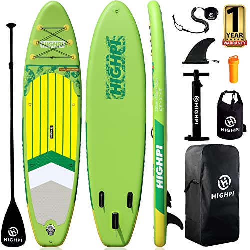 Highpi Inflatable Stand Up Paddle Board Premium SUP Accessories, Backpack, Wide Stance, Surf Control, Non-Slip Deck, Leash, Paddle and Pump