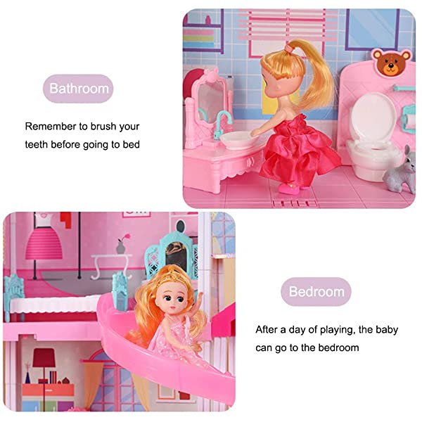 Dollhouse with Dollhouse Furniture and Dolls Dream Doll House for Little Girls 5 Year Olds 1:12 Scale for Kids Pretend Play Doll House Toy Playset