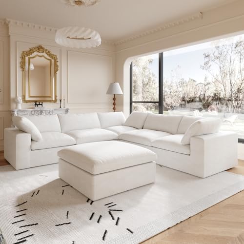 160.6" Cloud Couch Modular Sectional Sofa for Livingroom,Oversized Convertible Sofa with Storage Ottomans,6 Seat Wide Couches