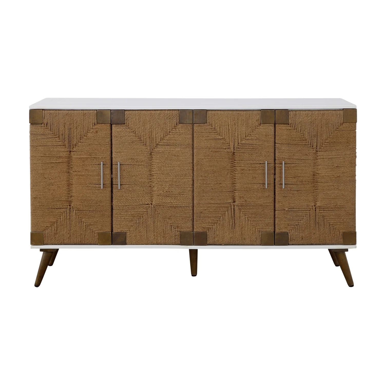 Coast To Coast Imports 4-Door Wood Credenza with Handwoven Jute Details in White