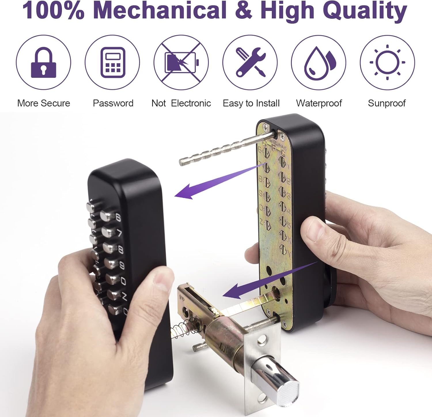 Keyless Entry Door Lock with Keypad Deadbolt, Double Sided Mechanical Keypad Latch Door Lock with Handle