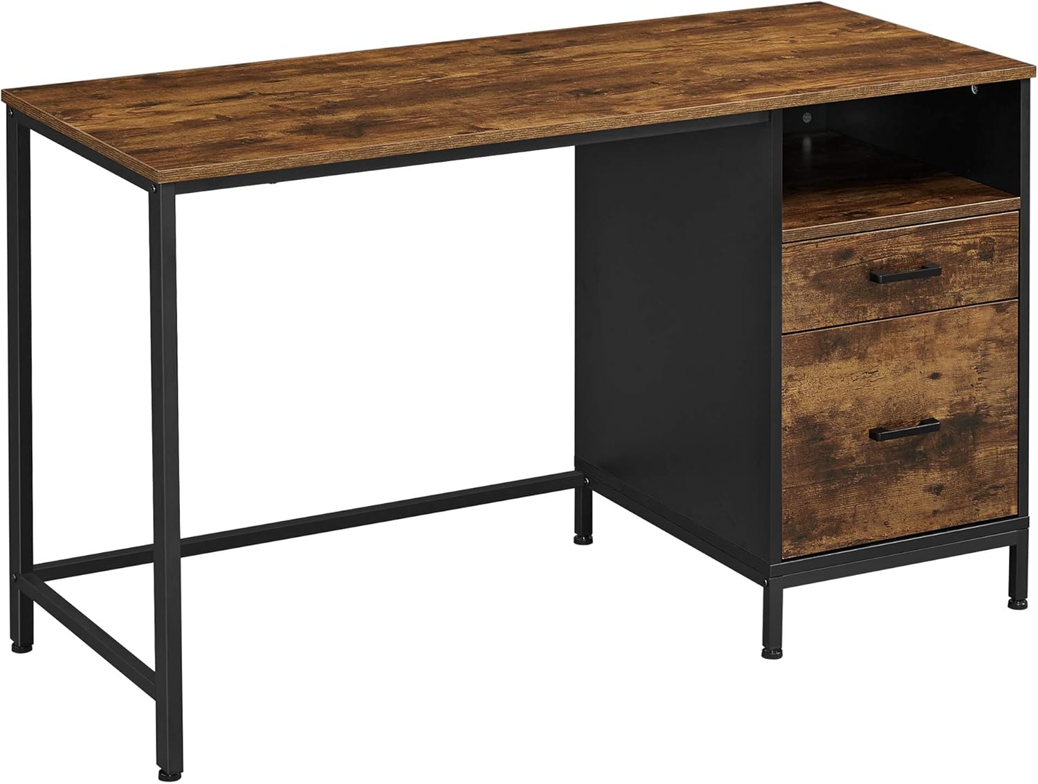 VASAGLE Computer Desk with Drawers, Writing Study Desk with File Cabinet, PC Desk for Home Office, Industrial Style, Rustic Brown and Black ULWD052B01