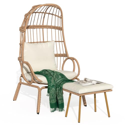 DWVO Egg Chair with Ottoman Outdoor, 370lbs Capacity Wicker Patio Glider Basket Chair with Footrest