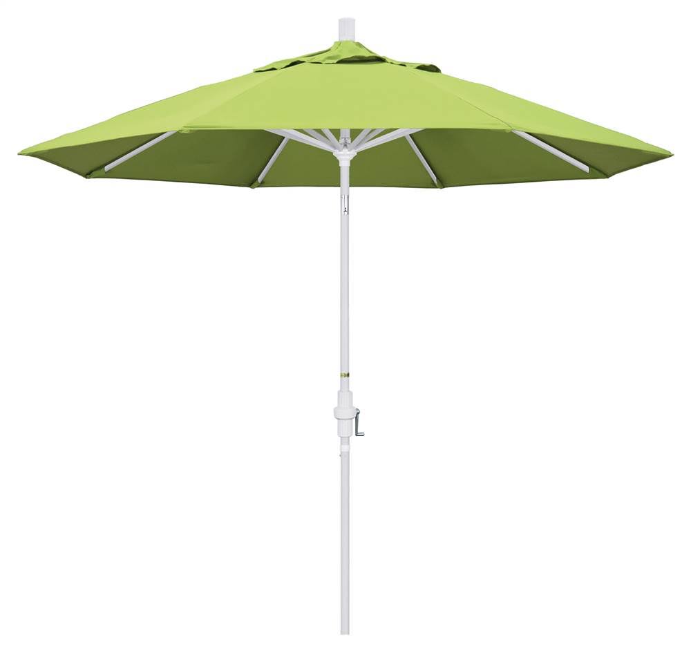 California Umbrella 9 ft. Matted White Aluminum Collar Tilt Crank Lift Market Patio Umbrella in Parrot Sunbrella