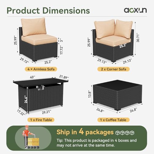 Aoxun 7 Piece Patio Furniture Set Wicker Rattan Patio Sectional Sofa Set Outdoor Seating Furniture with Thickened Cushion, Grey