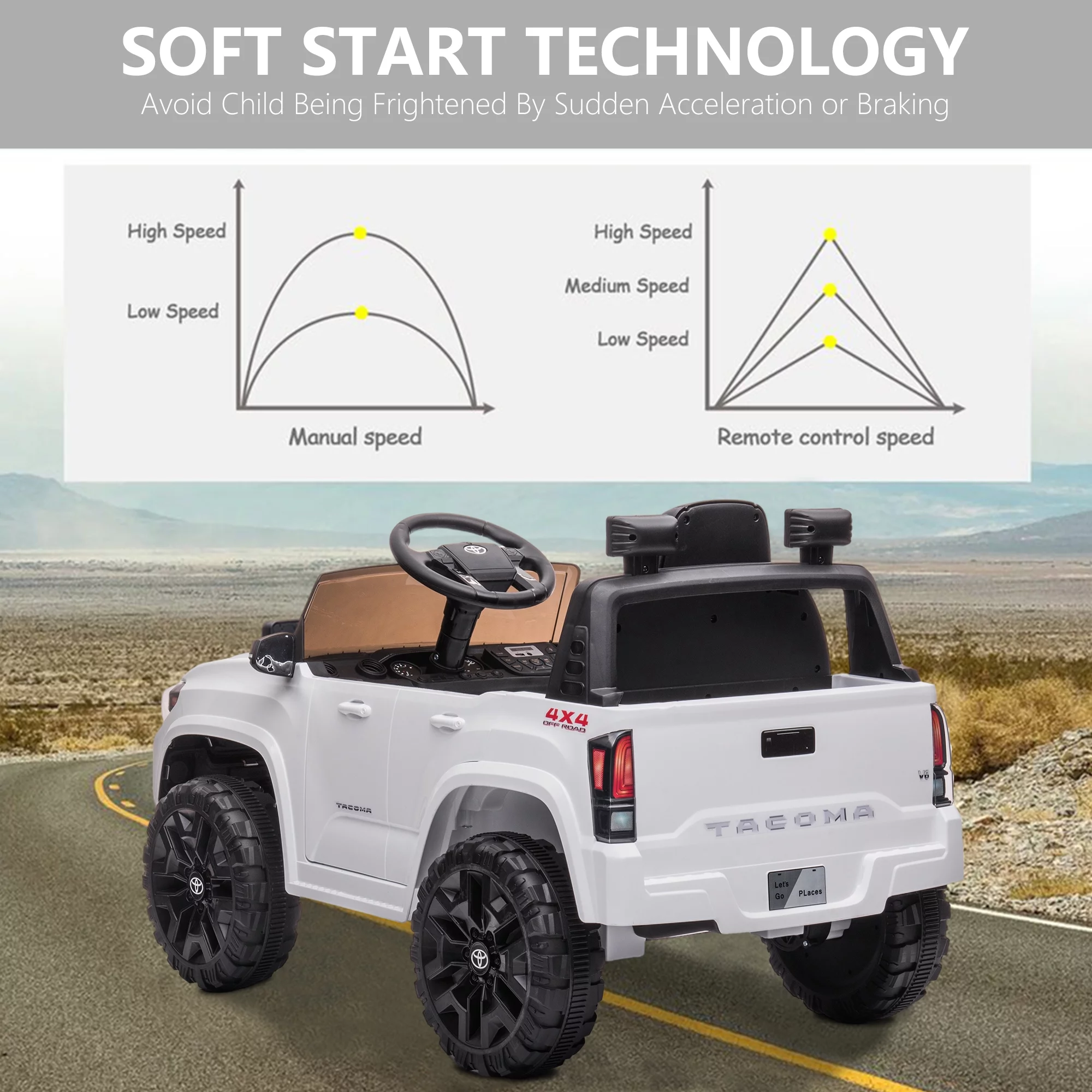 Licensed Toyota Tacoma Electric Ride on Vehicle for Kids, 12V Powered Ride on Car Toys with Remote Control, LED Lights, MP3 Player, Gray