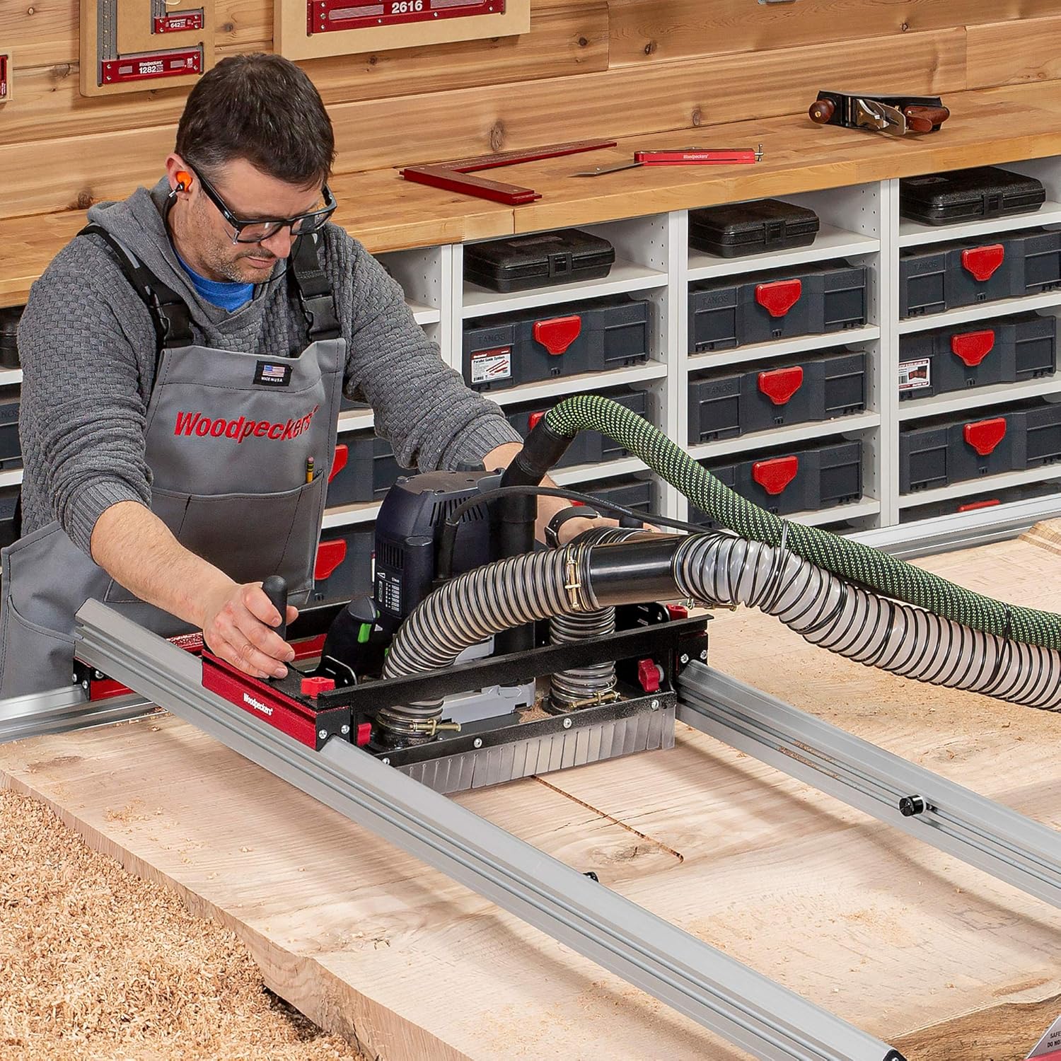 Woodpeckers Pro Slab Flattening Mill, Basic, With Router Carriage, Integrated Dust Collector, Slab Clamping Dogs & Rails