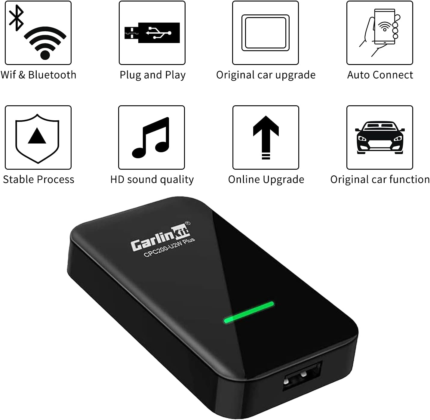 Carlinkit 2.0 Wireless CarPlay Adapter USB for Factory Wired CarPlay Cars, Wireless CarPlay Dongle Convert Wired to Wireless CarPlay Black