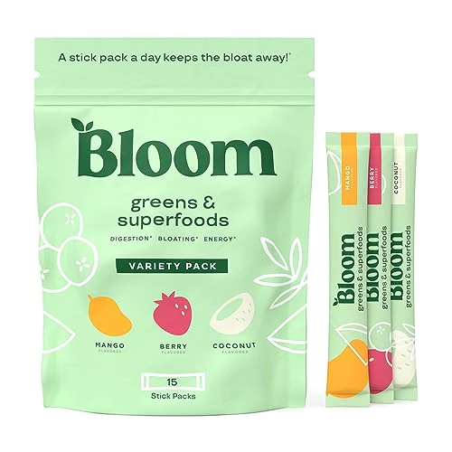 Bloom Nutrition Green Superfood Stick Packs | Super Greens Powder Juice & Smoothie Mix | Complete Whole Foods, Organic Spirulina and Chlorella
