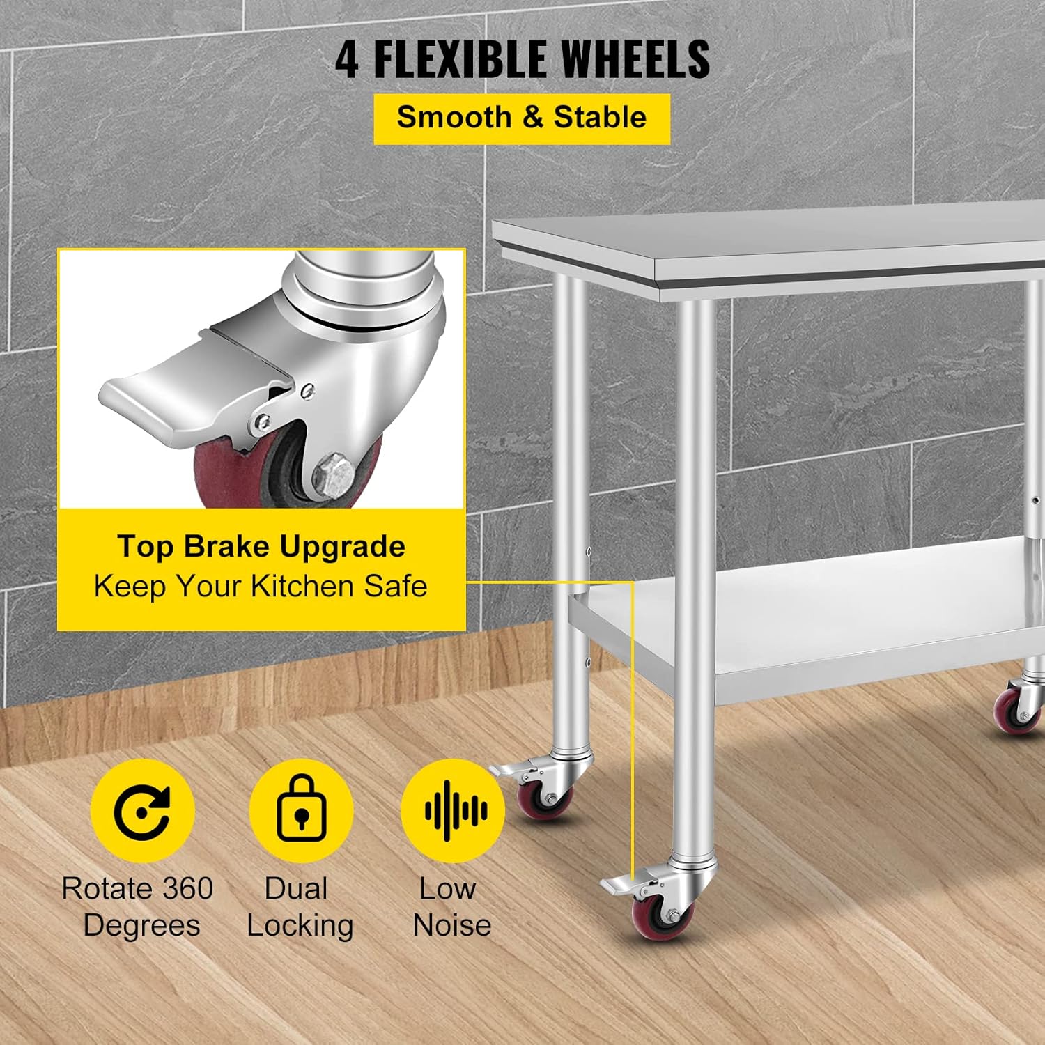 Mophorn Stainless Steel Work Table with Wheels 24 x 30 Prep Table with casters Heavy Duty Work Table for Commercial Kitchen Restaurant Business (24 x