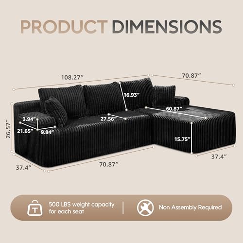 Modular Sectional Sofa Couches L-Shape Couch 3 Seat Modular Sofa Memory Foam Sectional Couches for Living Room