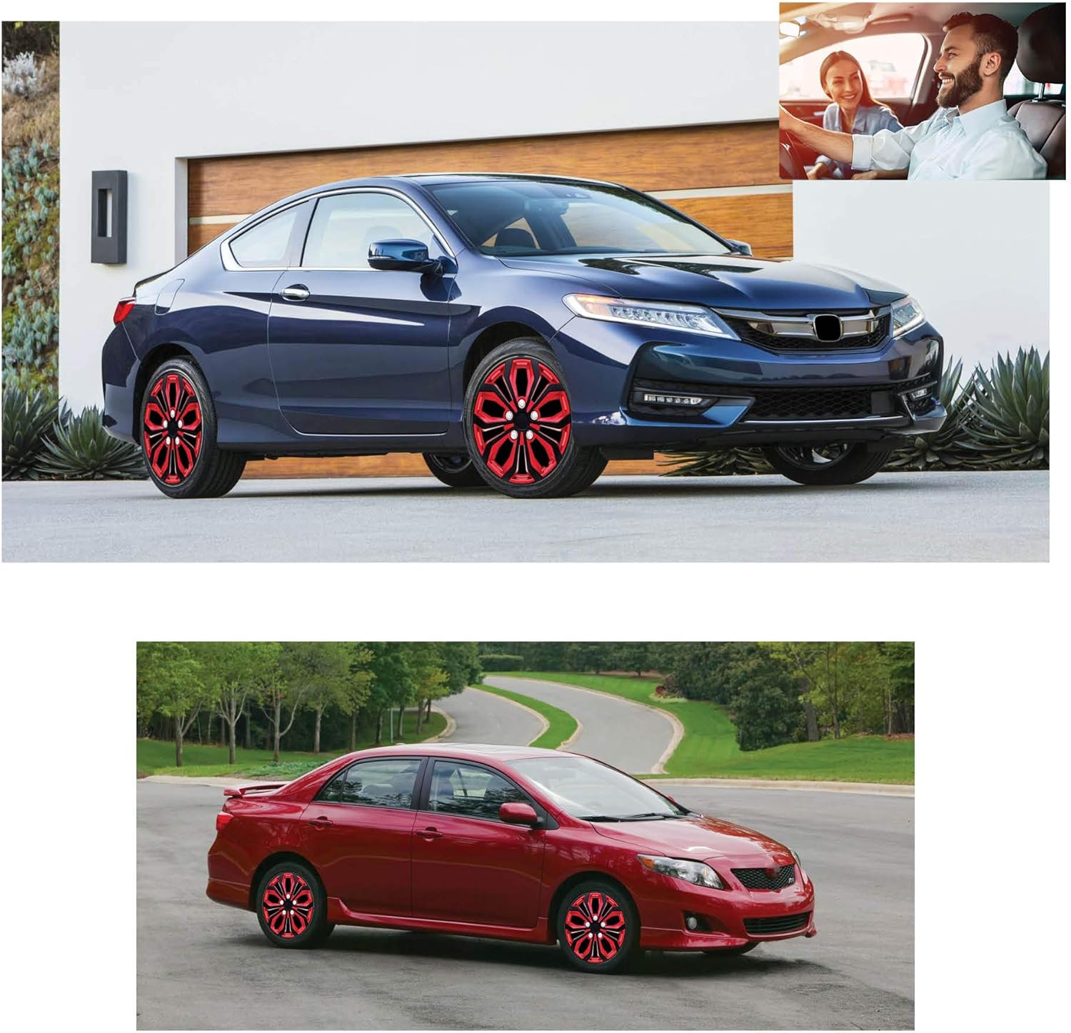 Swiss Drive Hubcaps 16 Set of 4 -Luxurious Red and Black Design – Durable and Reliable