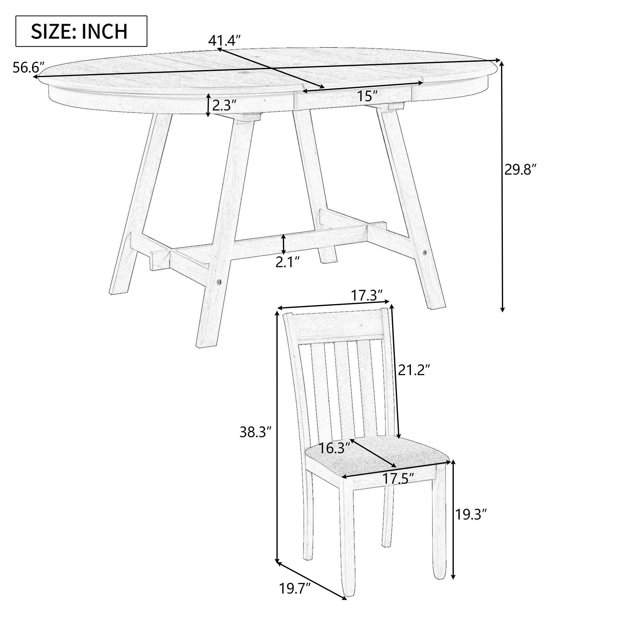 Besthome 5-Piece Wood Dining Table Set Round Extendable Dining Table with 4 Dining Chairs