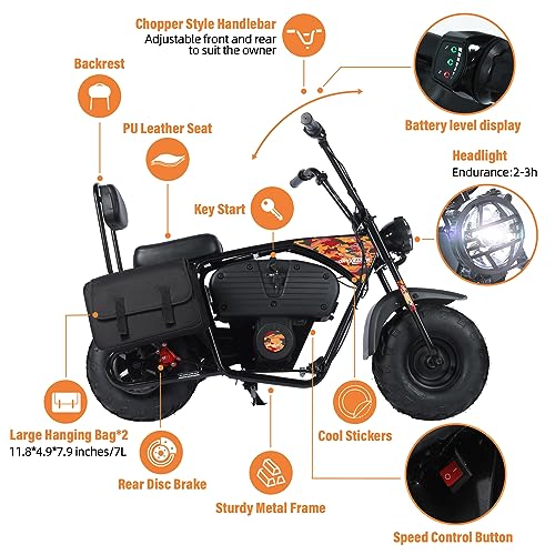 Oryxearth Electric Mini Dirt Bike, 36V Battery 1000W Motor Electrical Powered Motorcycle for Kids, 2 Speeds-15.5MPH/22 MPH, 2 Hanging Bags
