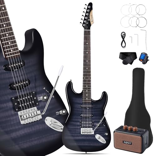 Leo Jaymz 39" Full Size ST Style Electric Guitar Starter Kit with SSH Pickup, 5W Portable Amp, Tuner, Gig Bag, Strap & Accessories (Violet Ocean)