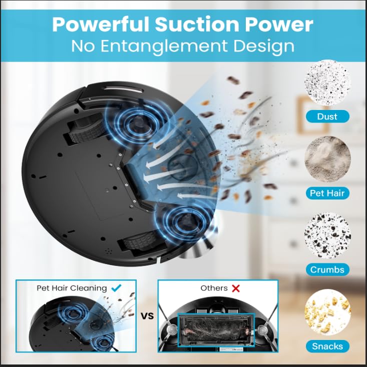 ROPVACNIC Robot Vacuum Cleaner with 3000Pa Cyclone Suction, APP/Voice/Remote Control, Automatic Self-Charging Robotic Vacuum, Scheduled Cleaning