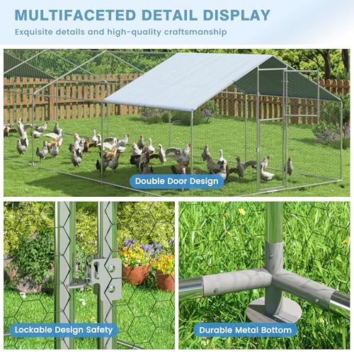 Polar Aurora Metal Chicken Coop, Large Outdoor Chicken Pen, Walk-in Chicken Run for 6-20 Chickens