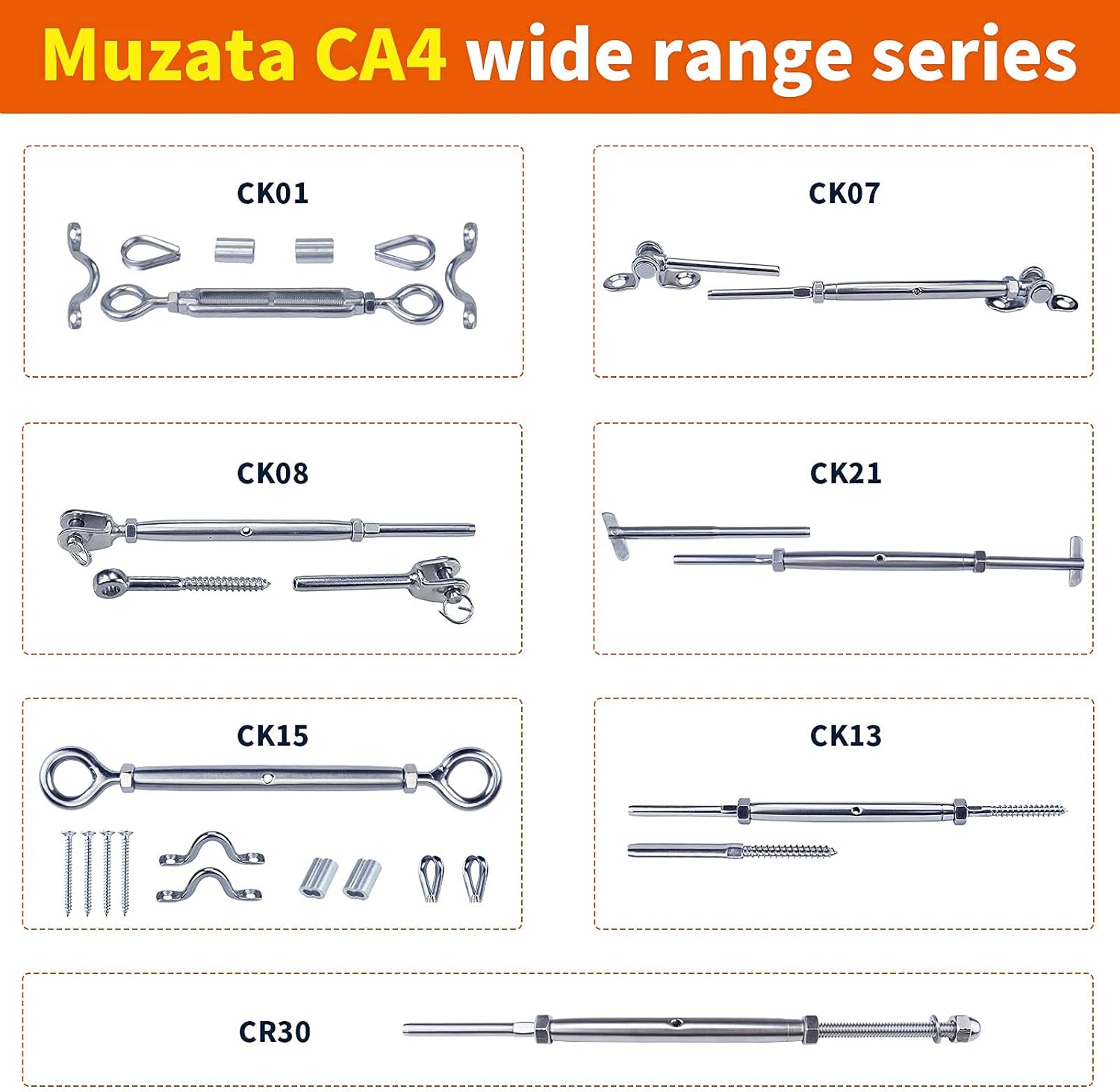 Muzata 36Set Cable Railing Kit 1/8 Swage Toggle Turnbuckle Hardware T316 Stainless Steel for Wood Post WoodEasy System Angle 180°Adjustable Stairs
