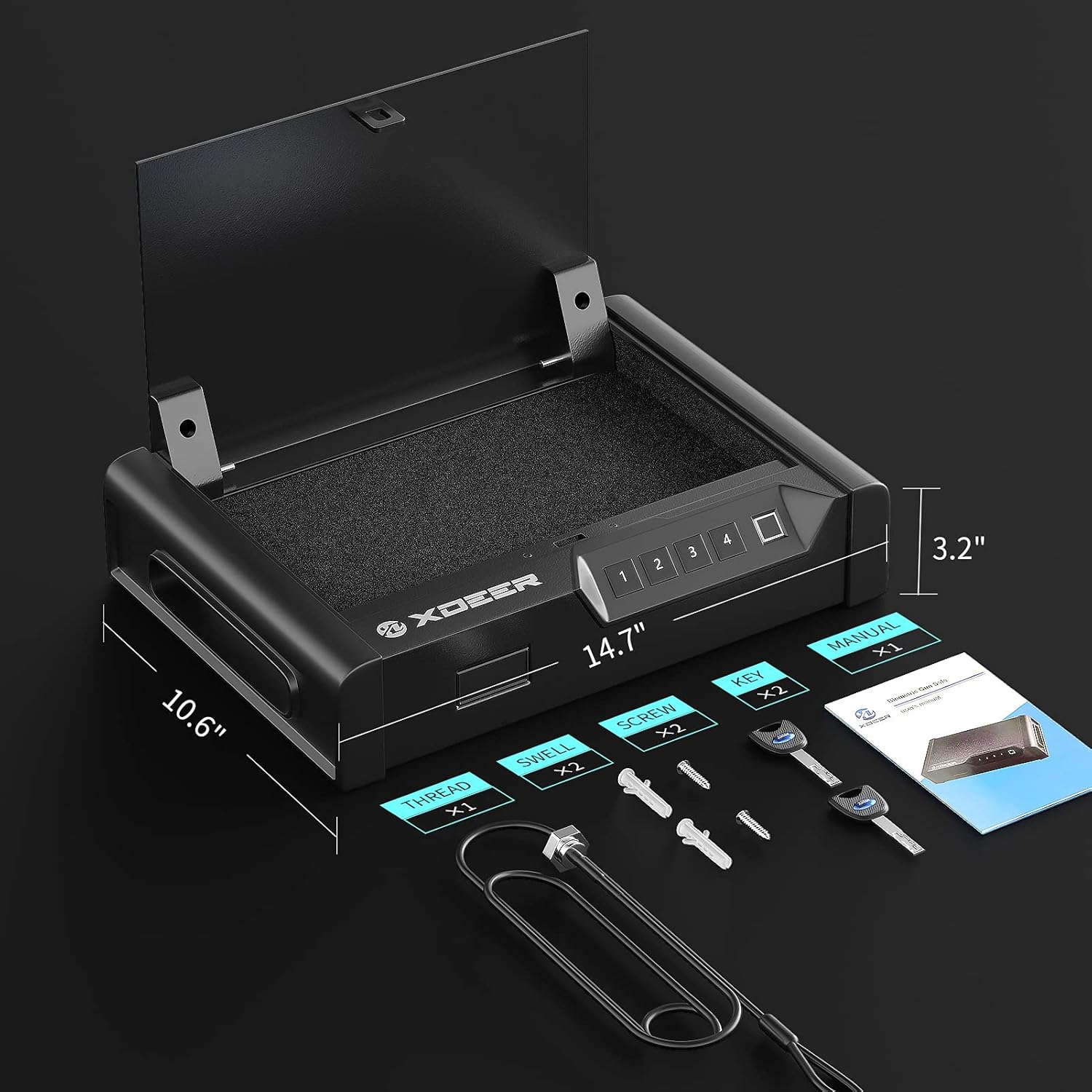 XDeer S10 Biometric Gun Safes for Pistols - California DOJ Certified Quick-Access Handgun Safe with Upgraded Fingerprint & Keypad