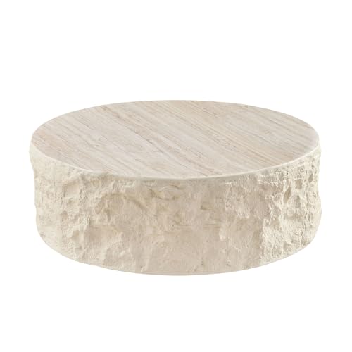 JUSTONE 15.75 ''Round Coffee Table, Accent End Table for Living Room Office Apartment, Modern Minimalist Side Table with Faux Marble Pattern