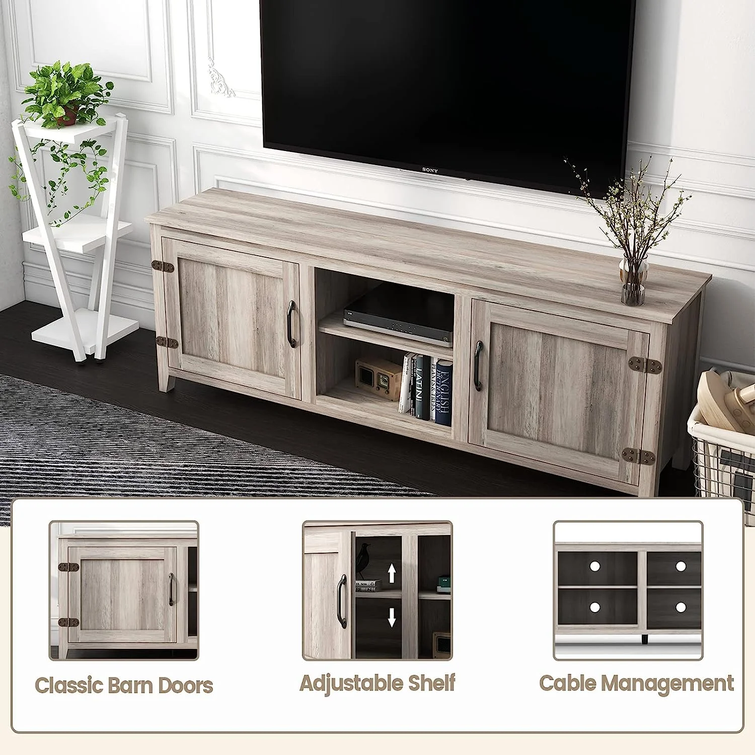 TV Stand for 80 75 70 inch TV, Large Television Stands with Barn Door, Farmhouse TV Stand with Storage