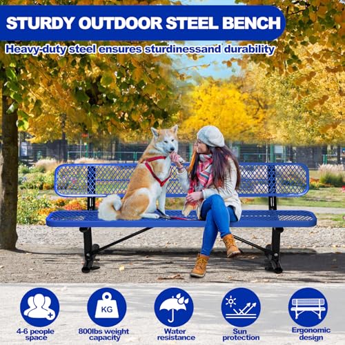 8FT Heavy Duty Park Bench with Back Portable Frame, Outdoor Metal Park Bench with Backrest, Steel Mesh Outdoor Bench for Garden, Lawn, Patio, Porch