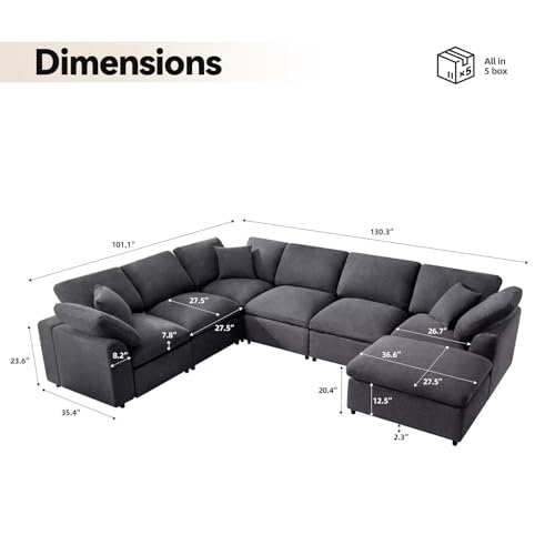 Cloud Couch Modular Sectional Sofa Modern Oversized Couches with Ottoman 7 Seater L-Shaped Sofas Comfy Couches for Living Room Spacious Space