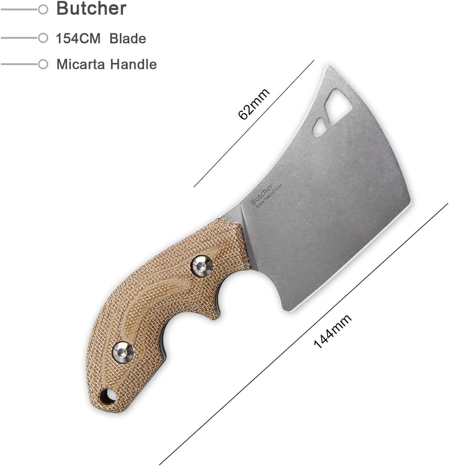 Kizer Fixed Blade Knife, 154CM Blade and Brown Micarta & G10 Handle Camping Knife with Sheath,Butcher 1039C2