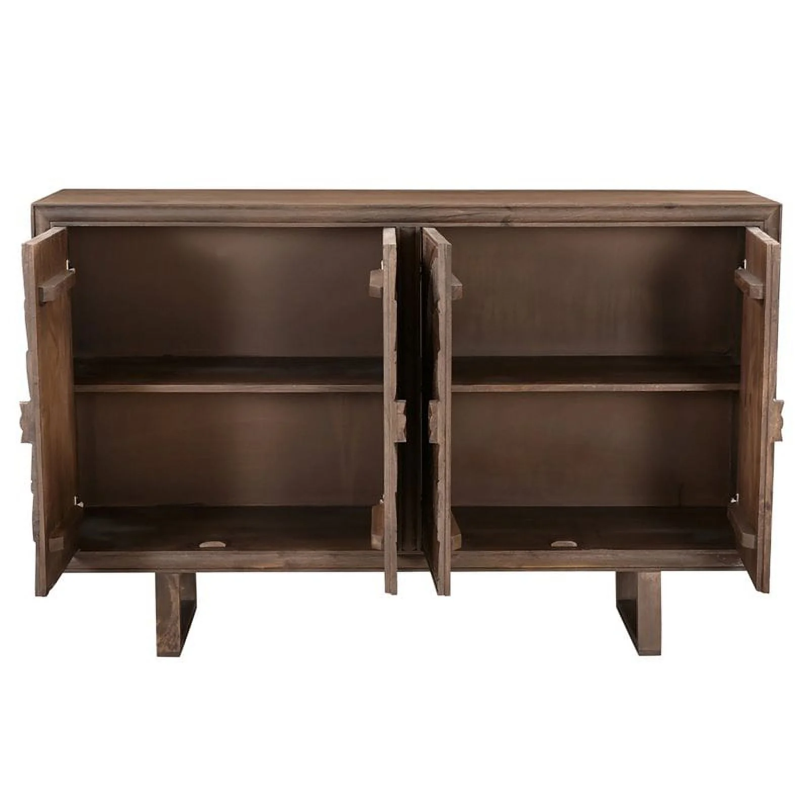 Albert Solid Wood Cabinet with 4 Hand-Carved Doors in Brown Finish
