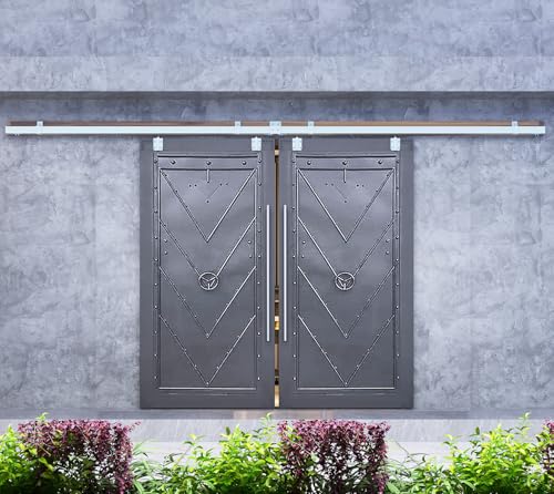 DIYHD 24FT Double Sliding Barn Door Hardware,Wall Mount Kit for Exterior Use,Heavy Duty Box Track